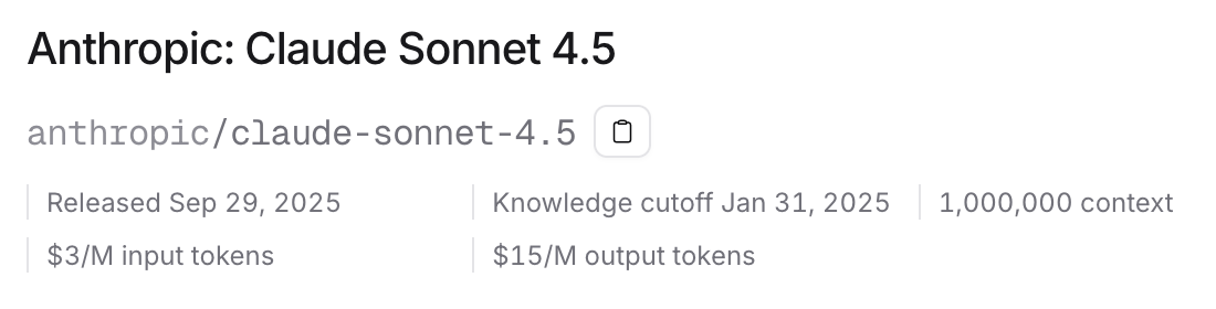 Claude Sonnet 4.5 Pricing on OpenRouter